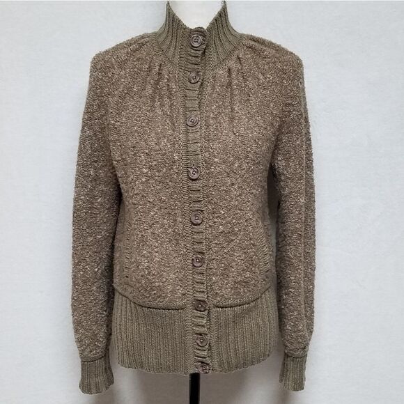 𝅺RARE Retro Moda International Brown Popcorn Boucle Wool Blend Ribbed Cardigan - Picture 6 of 15